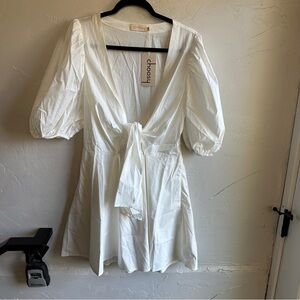 NWT Choosy‎ White Puff Sleeve Mini Dress Sz XL Milkmaid, Cottagecore, Babydoll